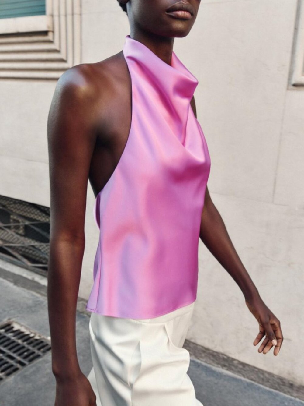 Zara Pink Lilac Satin Halter Open Back Top Size S NWT - Picture 5 of 13